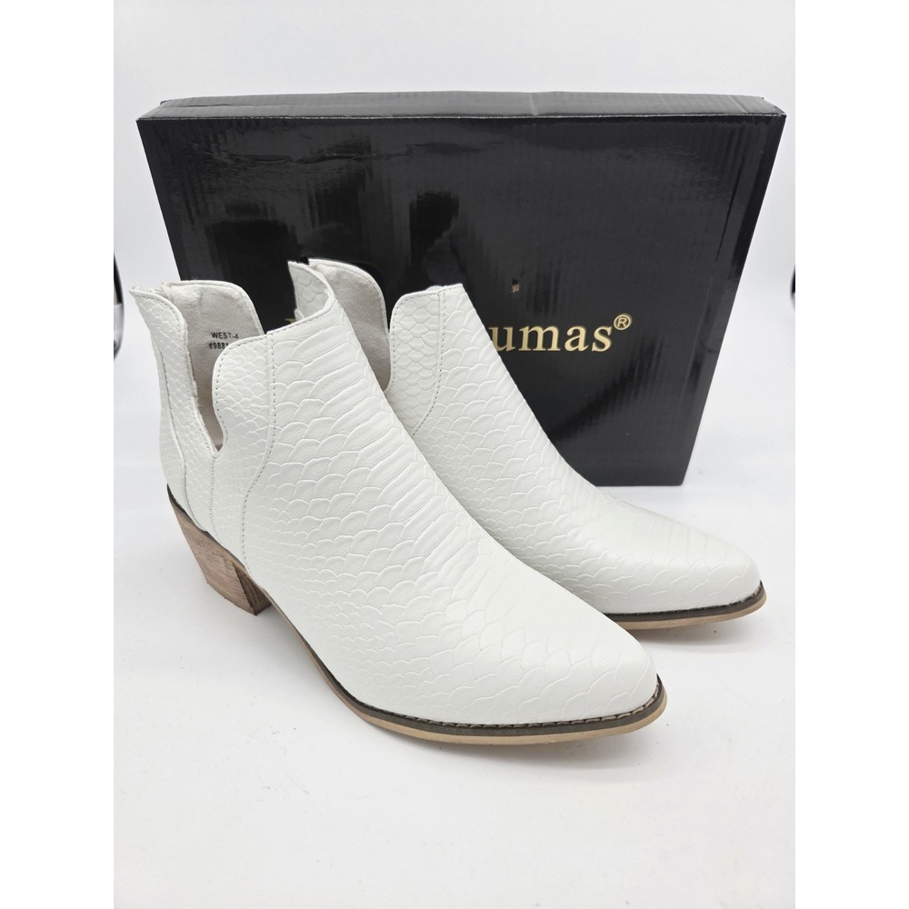 Pierre Dumas White Croc Western Ankle Boots Zip Closure Pointed Toe 8M NEW!